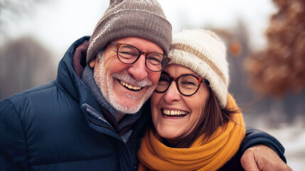 A man and a woman stand together and smile, posing for the camera.