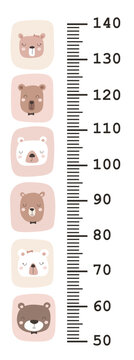 Meter wall with cute face bear. Vector illustrations