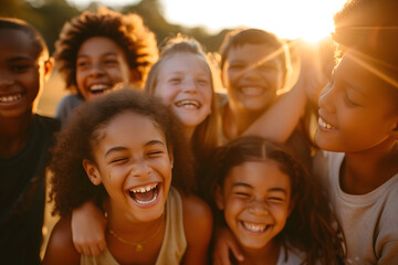 Happy Children Embracing in Sunlight for Juvenile Arthritis Awareness