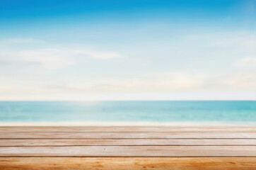 table top with empty space on summer beach