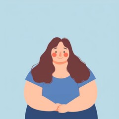 Flat illustration of a body positive girl radiating self-love. The girl broadcasts body positivity and self-love.