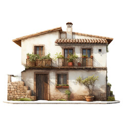 Mediterranean house isolated on transparent background