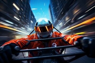 Onboard perspective of a racing car driver navigating a challenging racetrack with speed and...