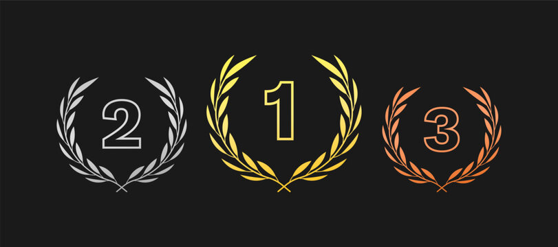 1, 2, 3 medals icons. Top medals. Flat style. Vector icons