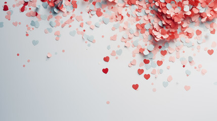 background top view with red heart confetti