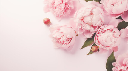 background top view with peonies flowers