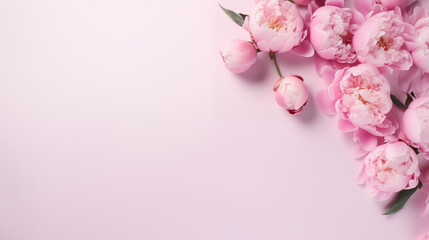 background top view with peonies flowers