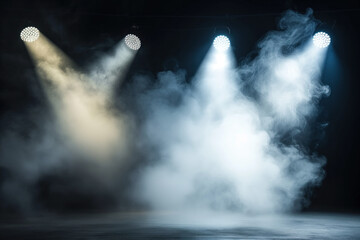 Spotlight and smoke on stage. Background image. Created with Generative AI technology