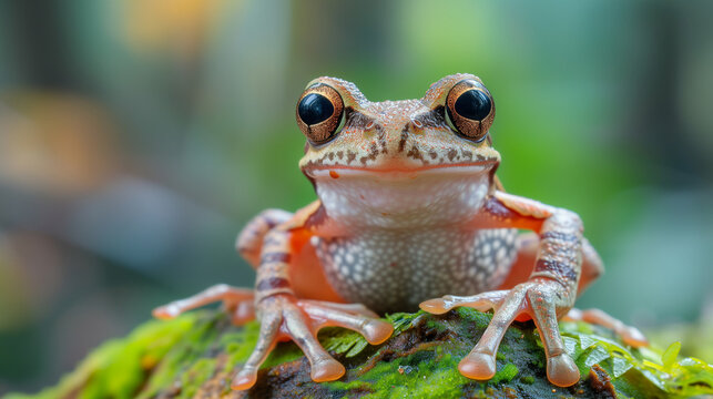 Close up of a frog using macro photography techniques, showing fine details such as the texture of its skin, Ai generated images