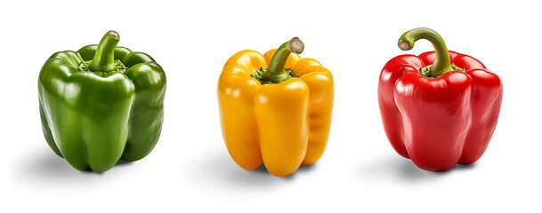 Red, yellow and green peppers isolated on transparent background. Generative AI
