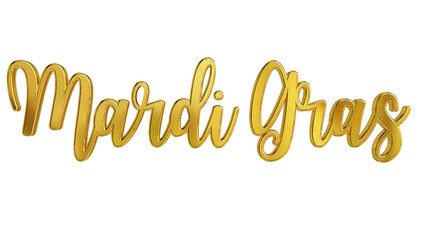 Mardi Gras handwritten text lettering 3d in gold, typography, calligraphy