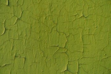 Surface of yellowish green peeling and cracking paint on the wall