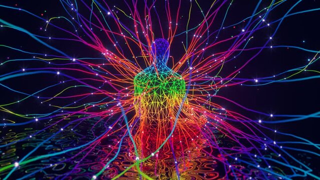 looped 3d animation of a meditating yogi in the astral of sacred energies