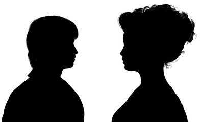 Male and female profiles black silhouette illustration
