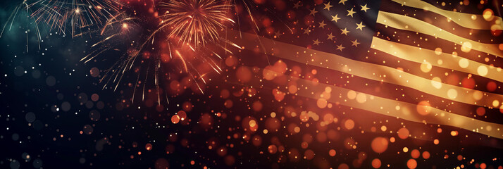 fireworks with usa flag overlay . 4th of July American Independence Day concept