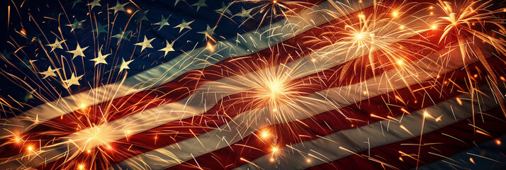 fireworks with usa flag overlay . 4th of July American Independence Day concept