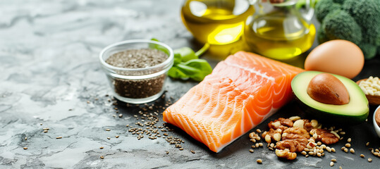 foods rich in omega 3. red fish steak, olive oil, avocado, walnuts, eggs, flax seeds and chia...