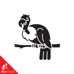 Vulture sitting on branch cartoon vector glyph icon.