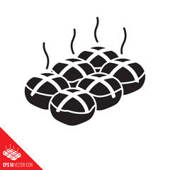 Six hot cross buns vector glyph icon. Sweet pastry symbol. - 730827737