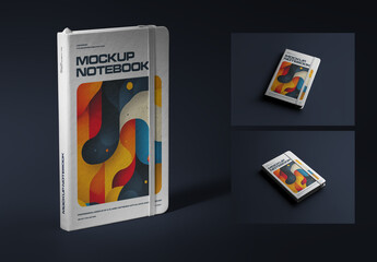 3 Mockup of Classic Notebook in Hard Cover with Rubber - obrazy, fototapety, plakaty
