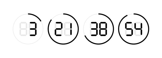 Countdown icon. Days, hours, minutes and seconds icons. Linear style. Vector icons