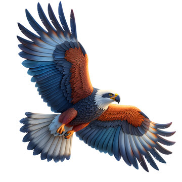A 3D animated cartoon render of a majestic eagle soaring through the sky. Created with generative AI.