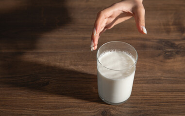 Glass of milk on the table.