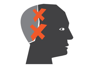 Broken Brain with Taped Material Abstract. Test dummy or medical. Editable Clip Art.