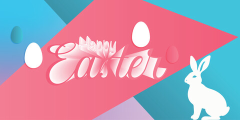 Easter poster and banner template with Easter eggs. Happy Easter Holiday with Colorful Painted Egg, International Celebration Design with Typography for Greeting Card,Party Invitation flat lay styling