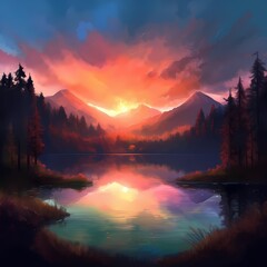 Mountainous Sunset Reflection