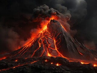 Molten Majesty: Captivating Volcanic Abstract in Intense Reds Against a Fiery Sky