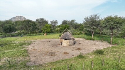 Traditional hut of the Basarwa community in Tsodilo hills in Botswana, Africa