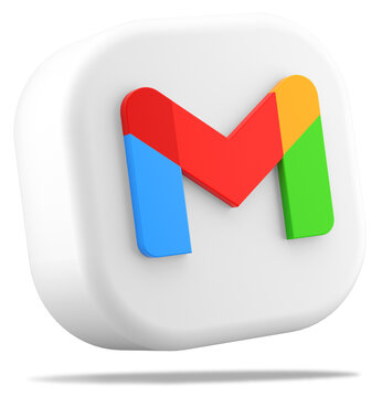 Valencia, Spain - February, 2024: Gmail isolated logo app icon on transparent background, cut out symbol floating in 3D rendering. Gmail is a free email service offered by Google