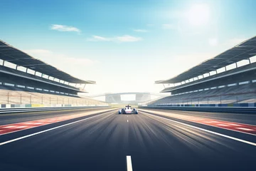 Foto op Plexiglas F1 race track circuit road with motion blur and grandstand stadium for Formula One racing © The Picture House