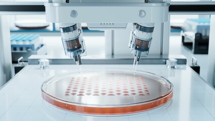 Automated Injectors working on Artificially Grown Tissues inside Petri Dish. Bioprinting Advanced...
