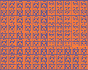 blue house block design on orange background vector illustration