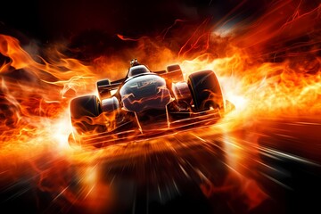 Racing car's exhaust emitting flames during rapid acceleration, highlighting the intense...