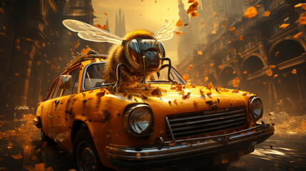 Vibrant Vector Illustration: Exploring Auto-Animal Encounters on the Road with Insects and Flowers, generative AI