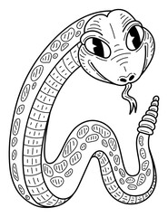 Rattlesnake sketch. Cute snake. Hand drawn line art illustration.