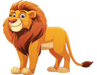 Cute Standing Lion Cartoon Clipart Isolated Transparent Background 