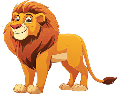 Cute Standing Lion Cartoon Clipart Isolated Transparent Background Generative Ai