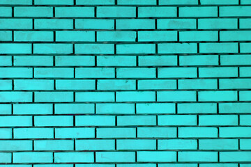 Pastel blue horizontal brick wall. Old textured surface background or cover element. Web banner.