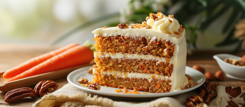 Carrot Cake: Moist, made with grated carrots, spices, nuts and raisins.
