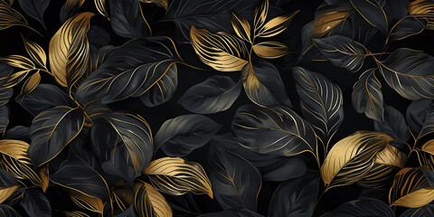 black floral pattern of black and gold foliage