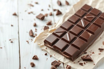 Milk chocolate bar on wooden background