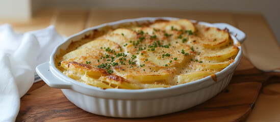 Potato scallops: Layers of thinly sliced ​​potatoes baked in a creamy sauce made from milk, cheese and butter.