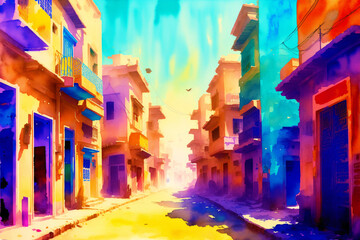 A french town. France. Watercolor Painting of a Charming French Town. Generative AI