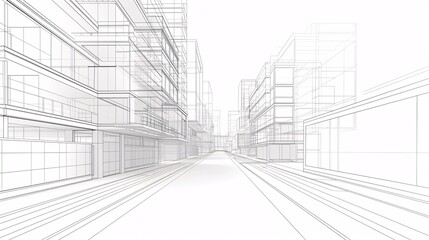 Abstract 3D rendering of urban architecture with imaginative design elements.
