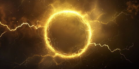 golden shining circle, light background and golden ribbon, in glowing 3D objects - obrazy, fototapety, plakaty