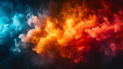 Vibrant smoke in various hues on a dark backdrop of ink.